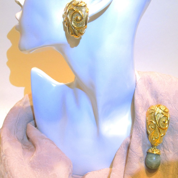 Vintage Barrera Venetian Mist Earrings Brooch Set - Picture 1 of 5